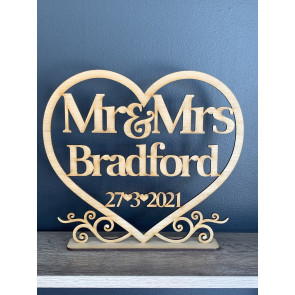 Love Heart Mr & Mrs Table Sign with surname