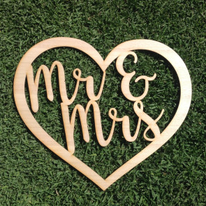 Mr & Mrs inside Love Heart - Tasmanian Oak
